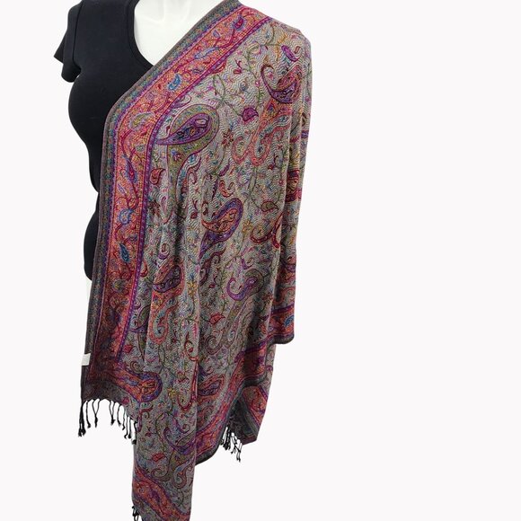 100% Cashmere Paisley Scarf Shawl With Fringe Multicolor 74" X 26" Jerusalem - Picture 1 of 9